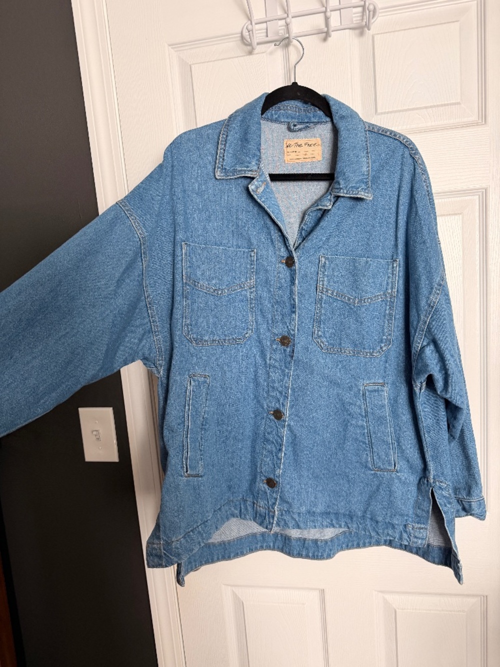 Free People We The Free Oversized Denim Shacket Jacket Small Blue Utility